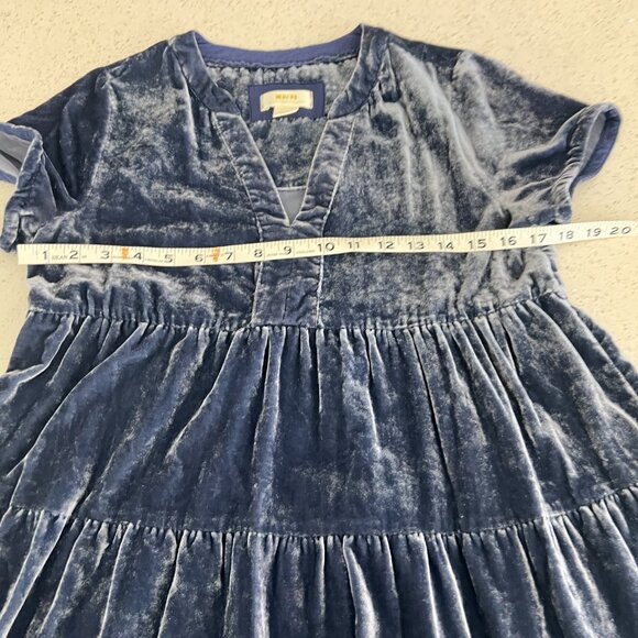 Anthropologie Crushed Blue Velvet Mini Dress - Picture 5 of 8